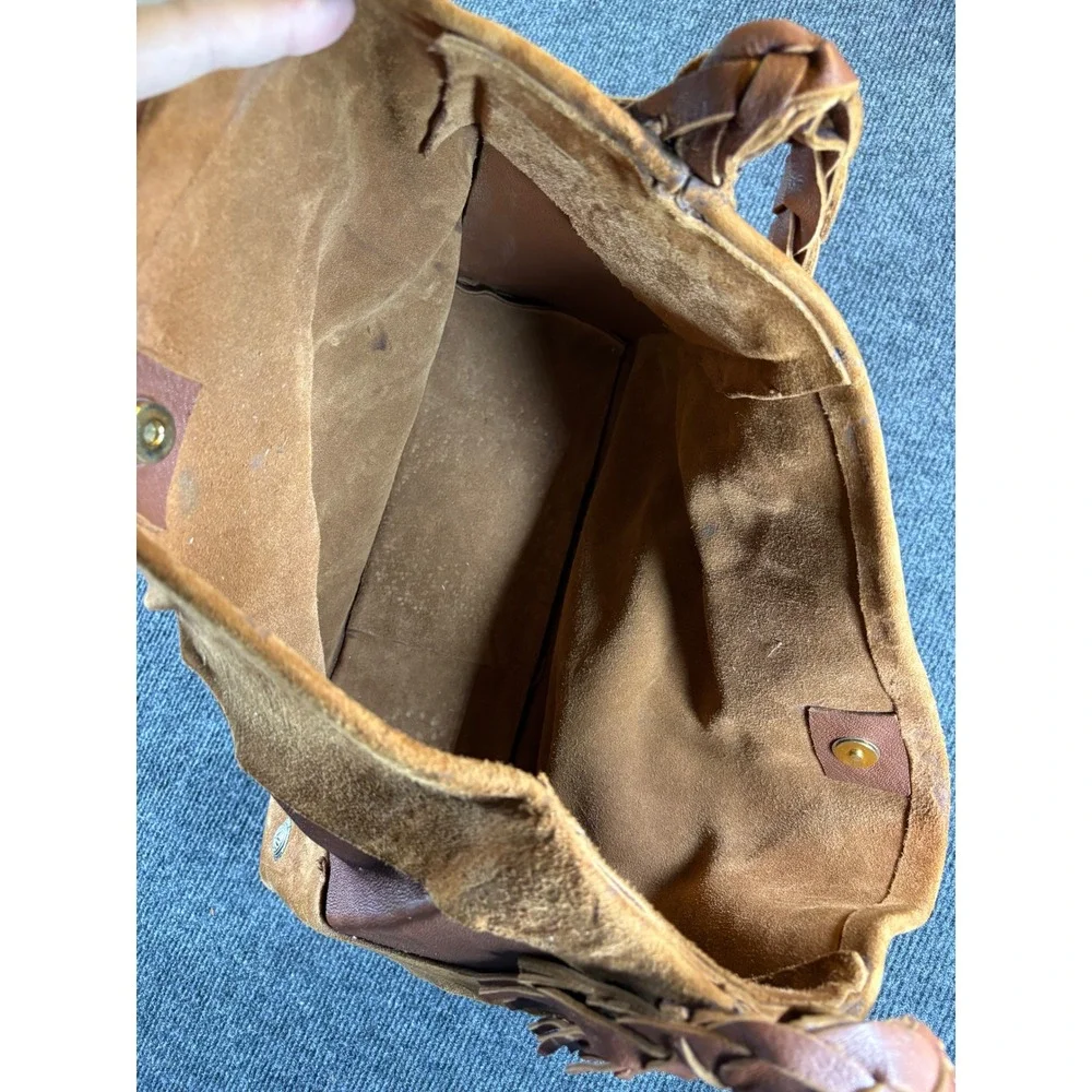 Handmade Leather Suede Hobo Bag Braided Strap Concho Brown Southwestern‎ Boho